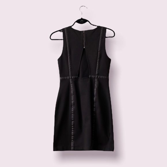 BCBG Mini Black Dress with Leather Detailing - Picture 2 of 3